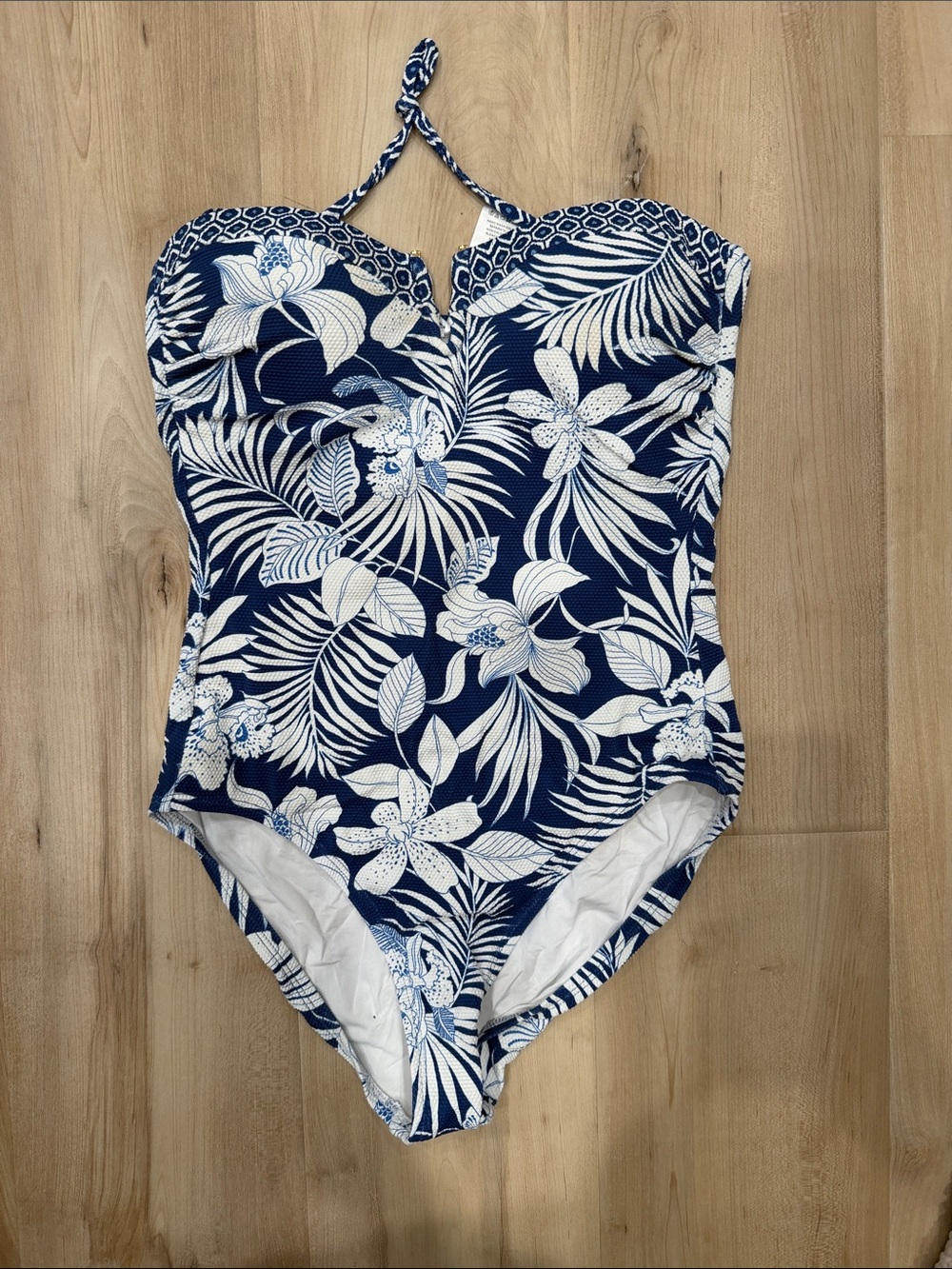 Tommy Bahama Navy & White Floral Halter One-Piece Swimsuit